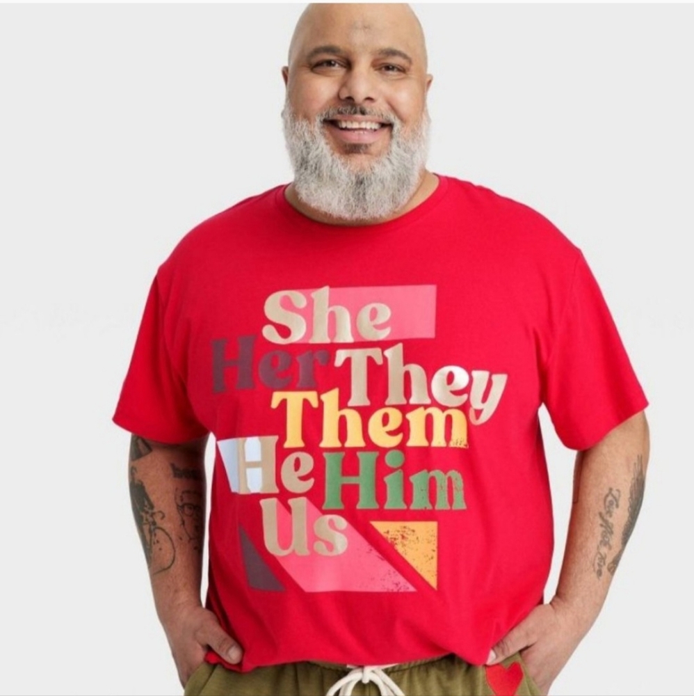 Target #takepride Adult Gender PRONOUNS LGBTQ+ GAY PRIDE Red T-Shirt Size Large.